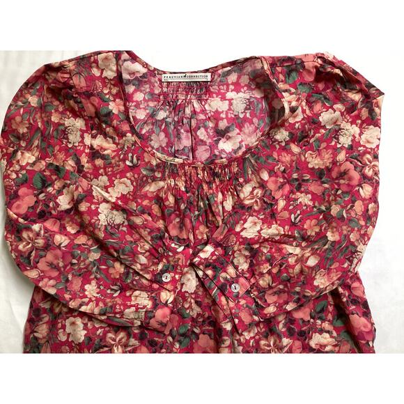 Peruvian Connection, Hibiscus "Vintage Rose" floral pattern Top size Small - Picture 4 of 9